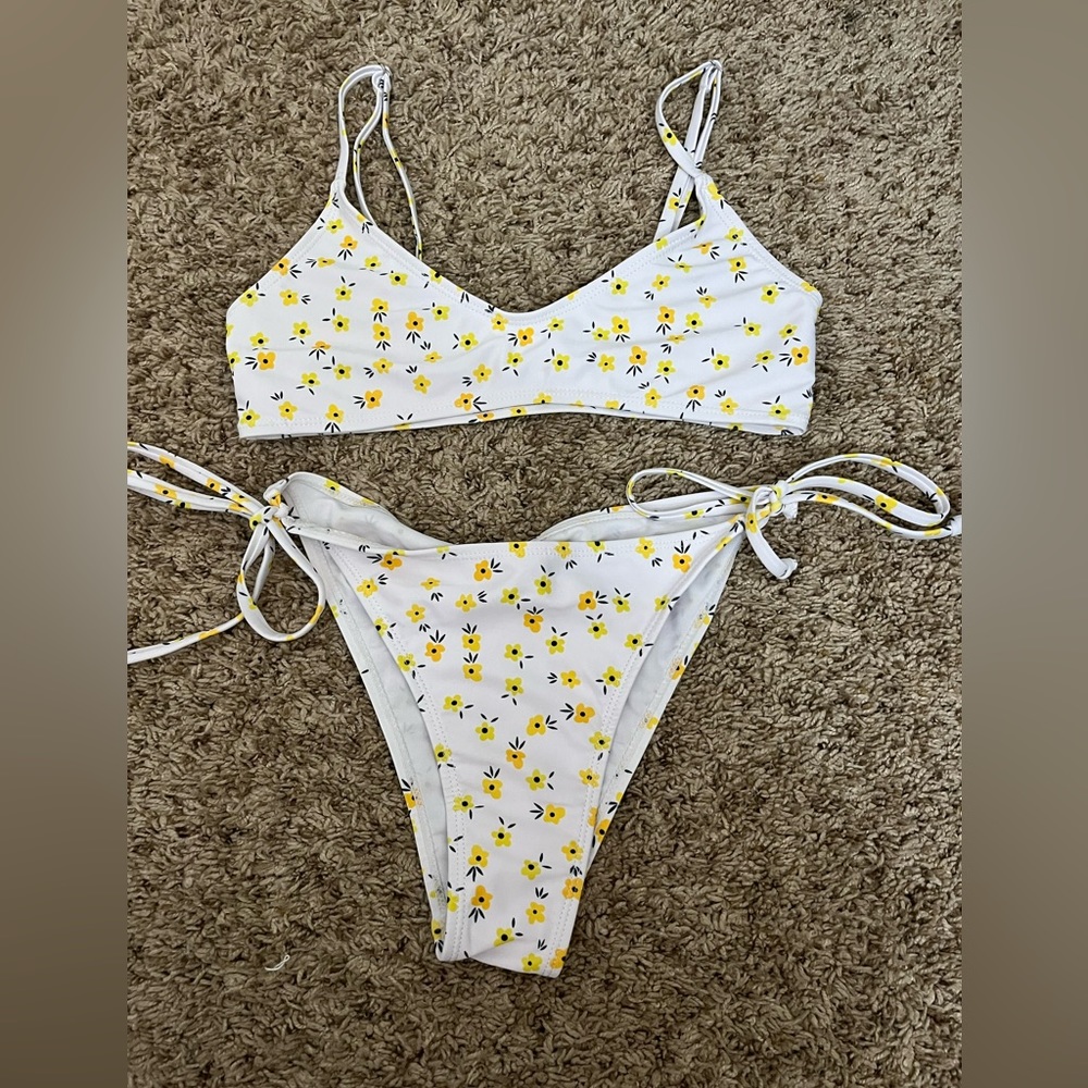 white/yellow floral bikini